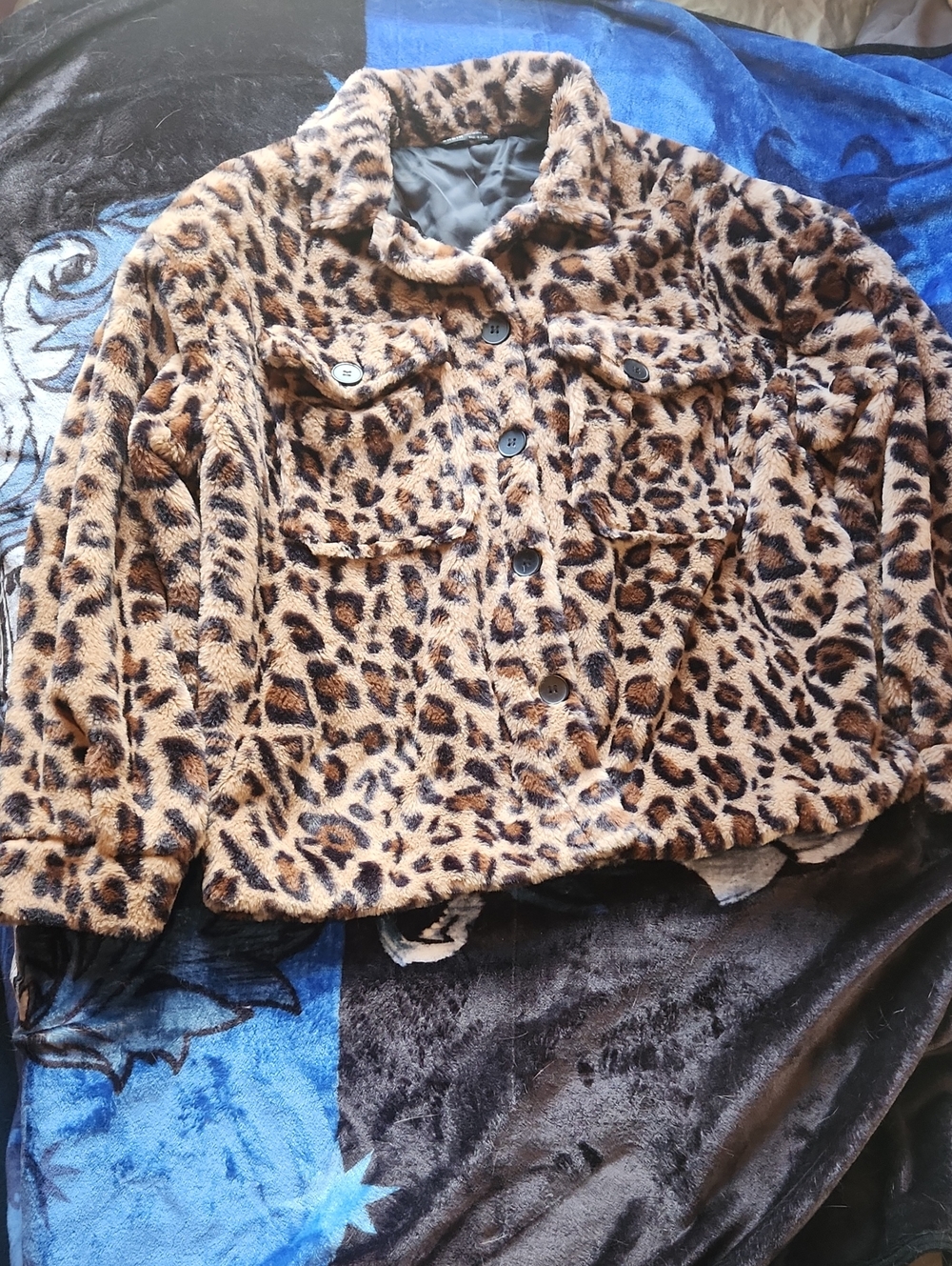 SHEIN Leopard Print Faux Fur Jacket - Brown